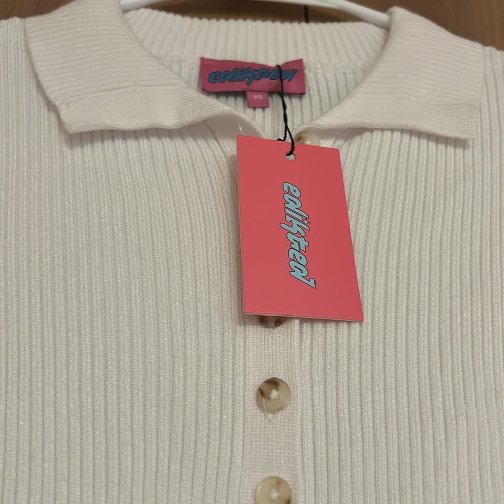 Edikted Cream Ribbed Button-Down Shirt - Picture 3 of 4